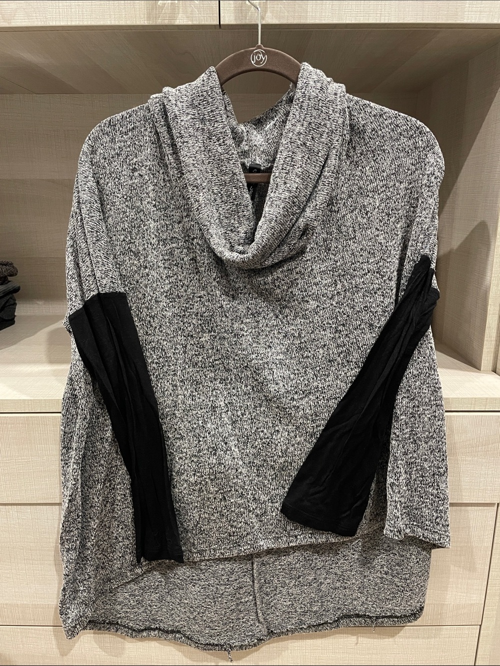 Marled Gray Cowl Neck Sweater with Black Sleeve Panels